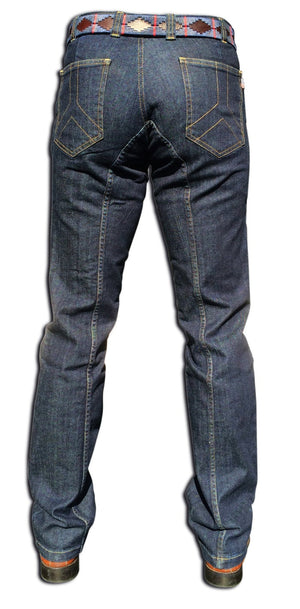 Mens horse riding jeans for polo and polocrosse in a denim colour