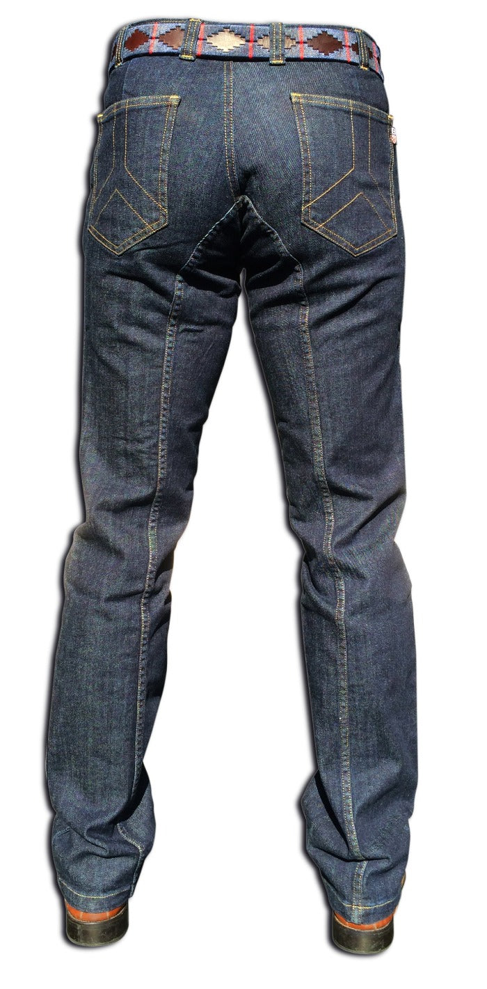 Mens horse riding jeans for polo and polocrosse in a denim colour